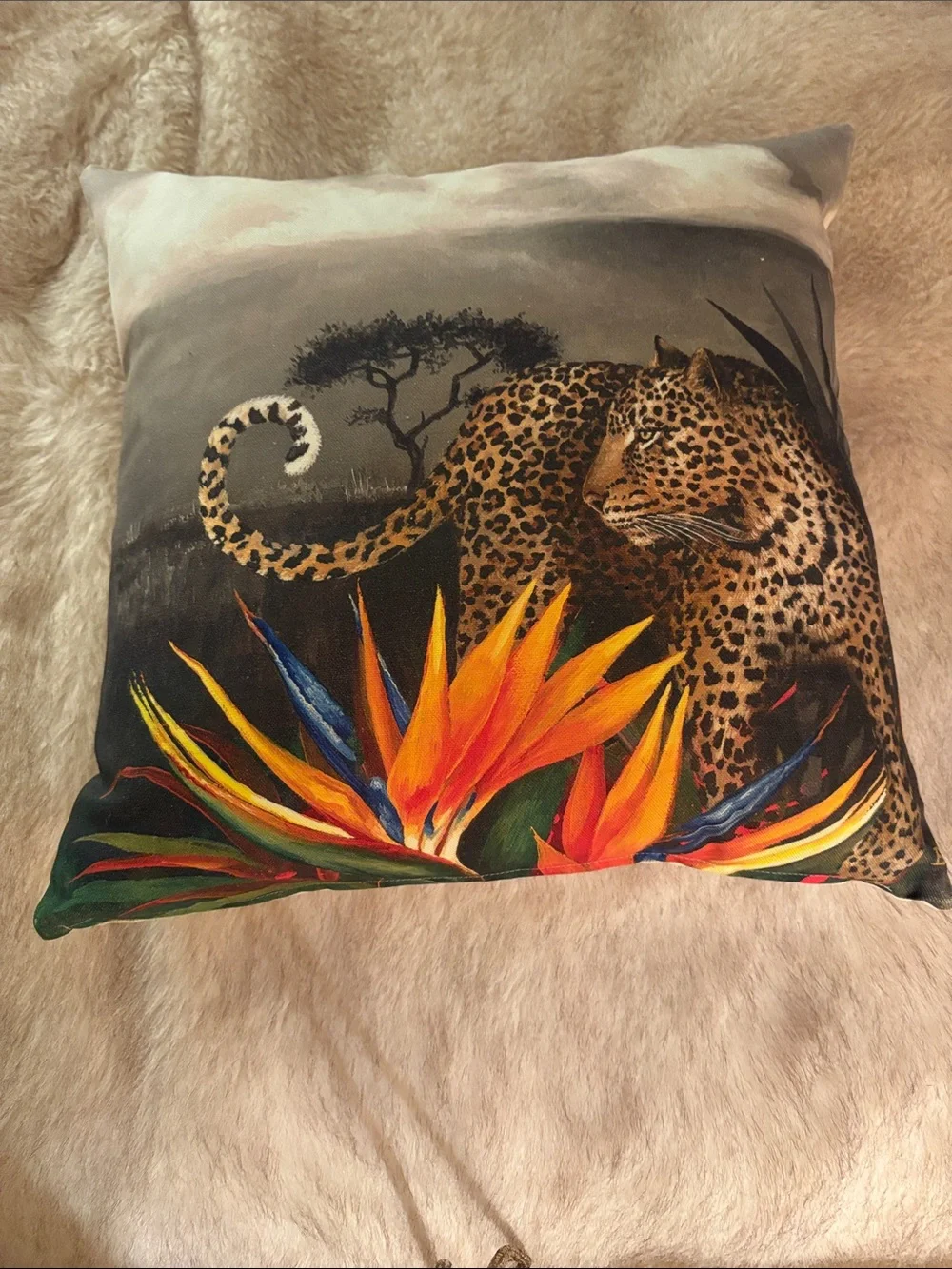 Leopard & Tropical Bloom Decorative Throw Pillow - Multicolor